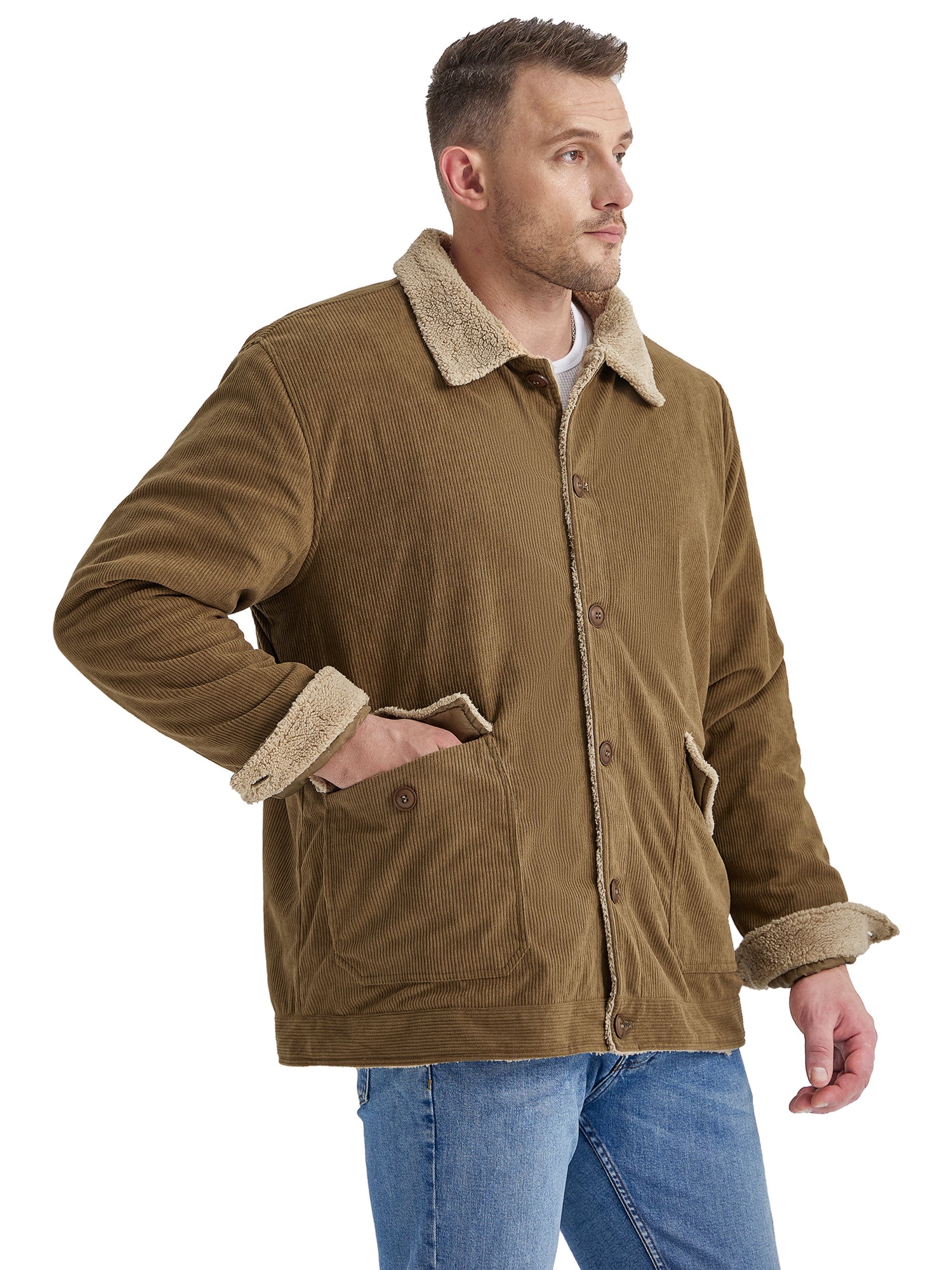 Mr.Stream Men's Fleece Sherpa Lined Corduroy Button Jackets