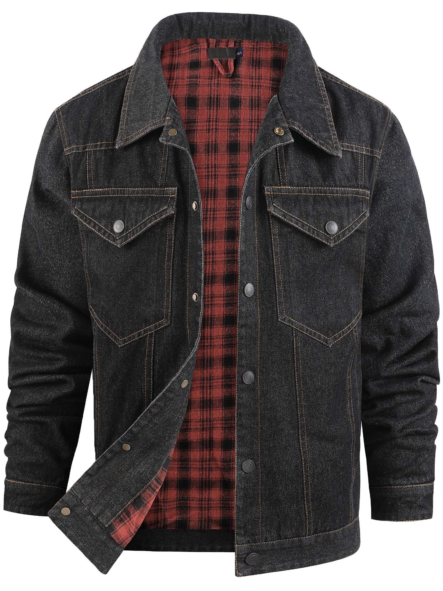 Mr.Stream Men's Snap Plaid Flannel Lined Denim Trucker Jackets