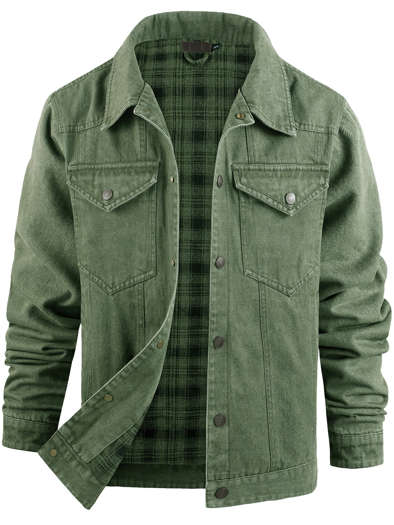 Mr.Stream Men's Snap Plaid Flannel Lined Denim Trucker Jackets