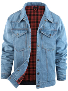 Mr.Stream Men's Snap Plaid Flannel Lined Denim Trucker Jackets