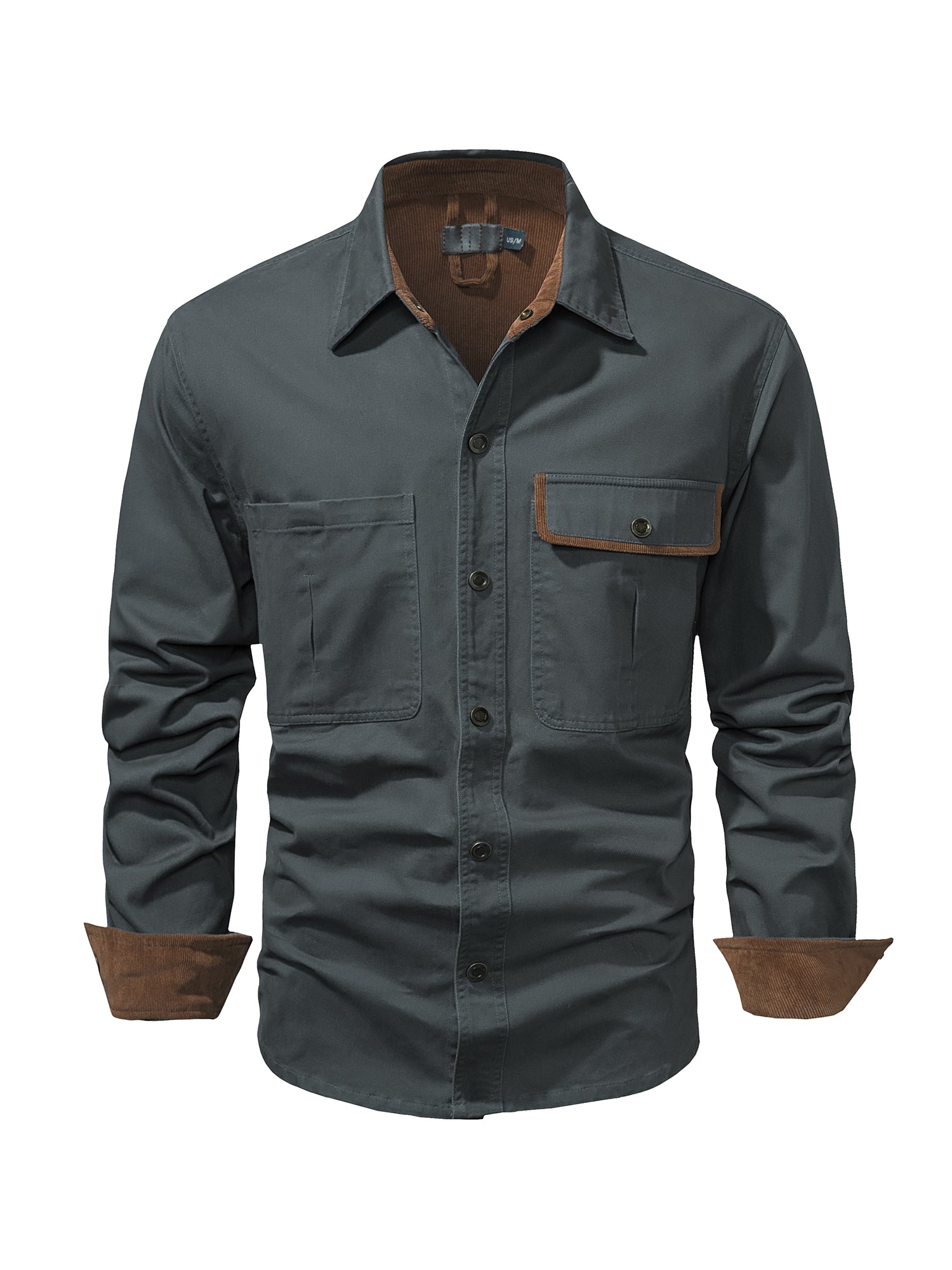 Mr.Stream Men's Washed Cotton Two Pockets Snap Button Up Twill Shirt
