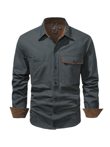 Mr.Stream Men's Washed Cotton Two Pockets Snap Button Up Twill Shirt
