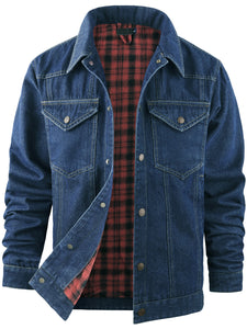 Mr.Stream Men's Snap Plaid Flannel Lined Denim Trucker Jackets