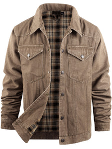 Mr.Stream Men's Snap Plaid Flannel Lined Denim Trucker Jackets