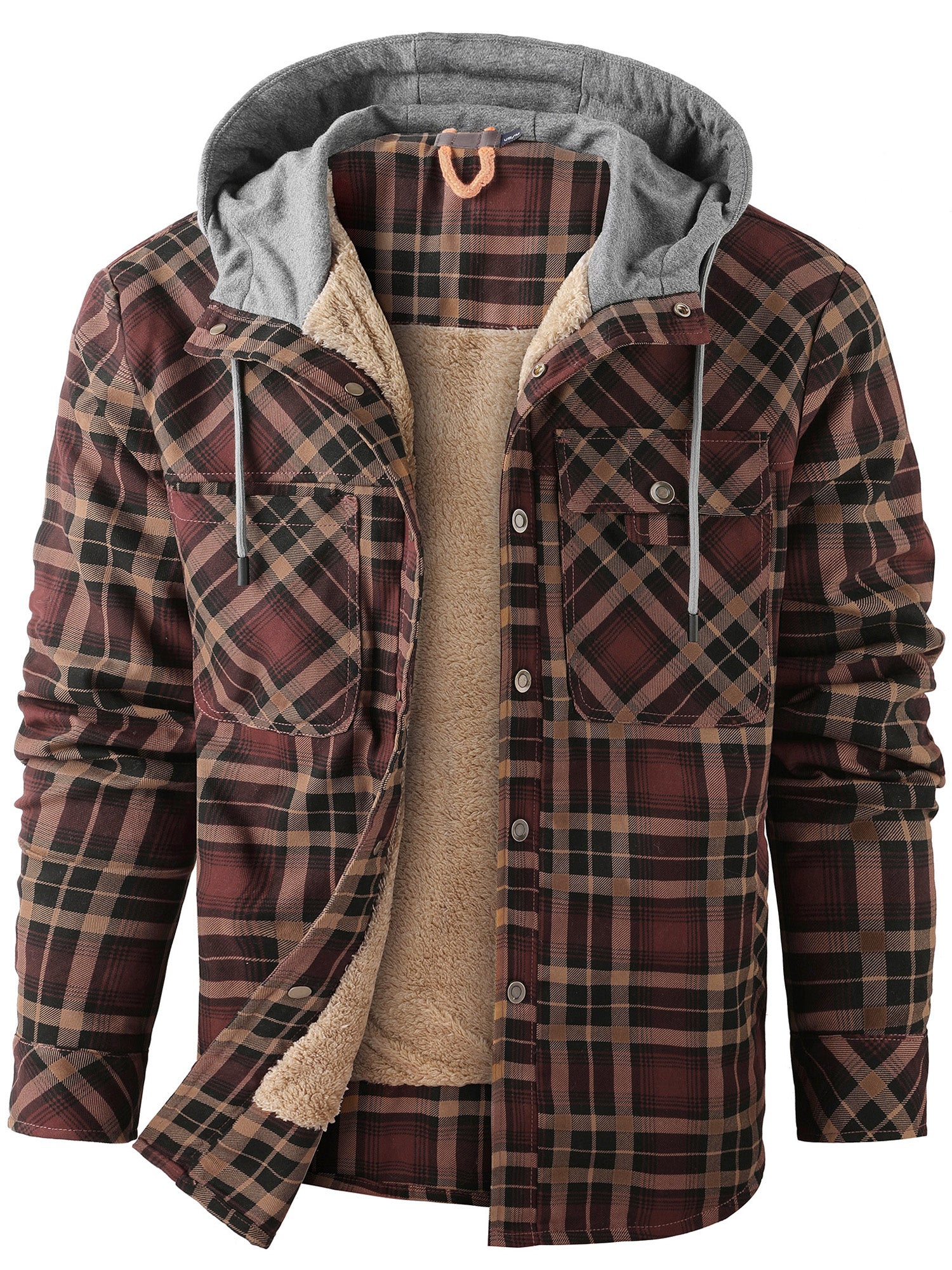 Mr.Stream Men's Hooded Plaid Flannel Sherpa Lined Fleece Jackets