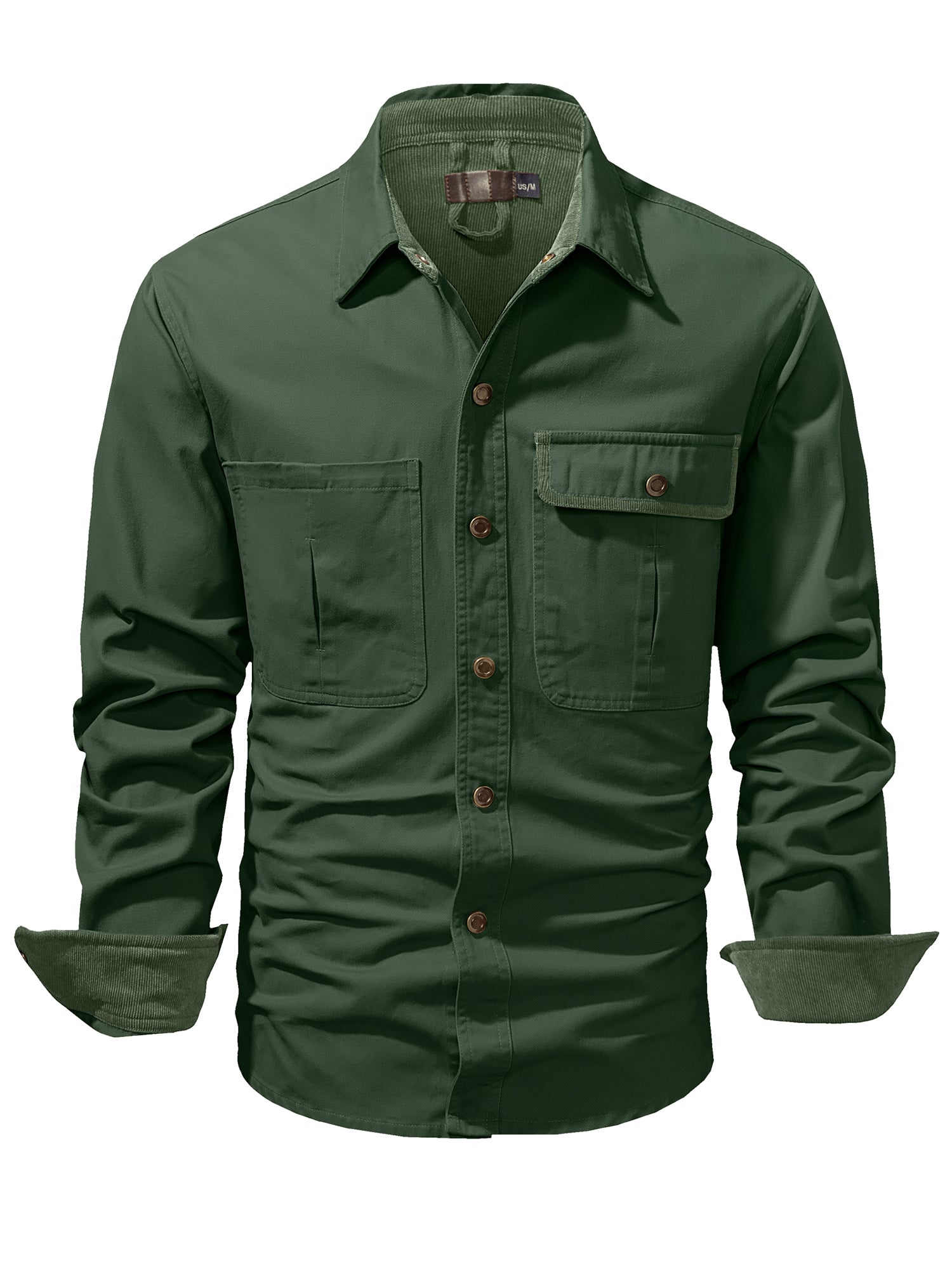 Mr.Stream Men's Washed Cotton Two Pockets Snap Button Up Twill Shirt