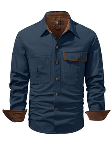 Mr.Stream Men's Washed Cotton Two Pockets Snap Button Up Twill Shirt