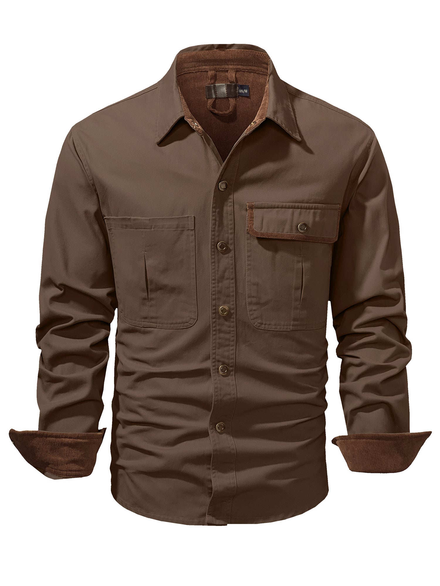 Mr.Stream Men's Washed Cotton Two Pockets Snap Button Up Twill Shirt