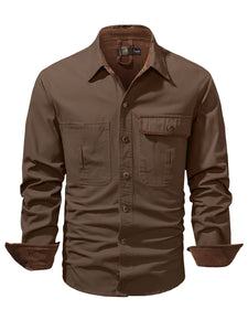 Mr.Stream Men's Washed Cotton Two Pockets Snap Button Up Twill Shirt
