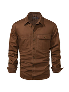 Mr.Stream Men's Washed Cotton Two Pockets Snap Button Up Twill Shirt