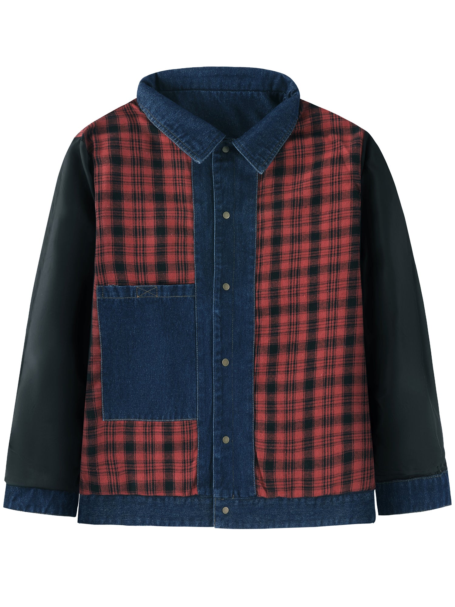 Mr.Stream Men's Snap Plaid Flannel Lined Denim Trucker Jackets