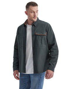 Mr.Stream Men's Washed Cotton Two Pockets Snap Button Up Twill Shirt