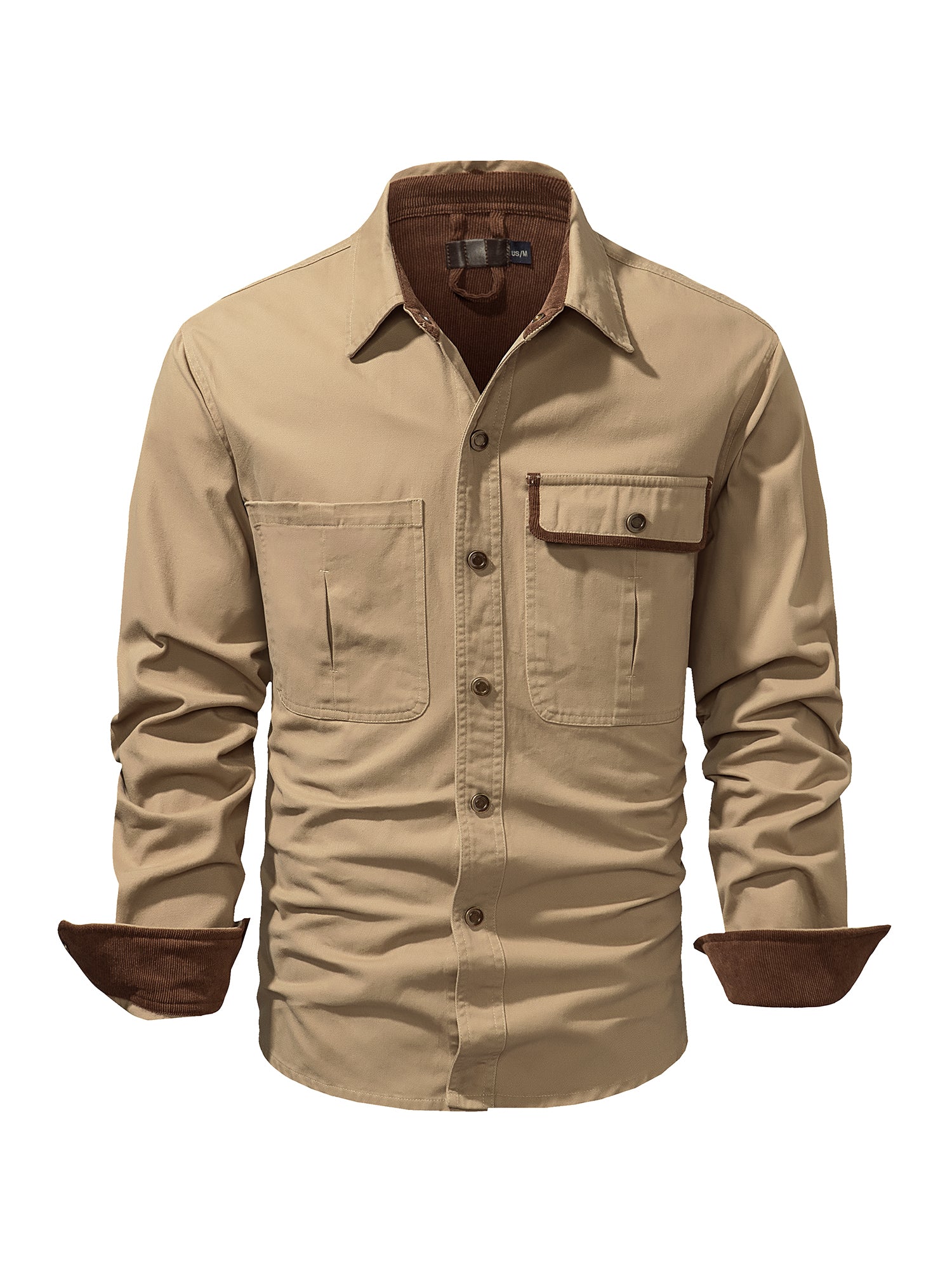 Mr.Stream Men's Washed Cotton Two Pockets Snap Button Up Twill Shirt