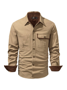 Mr.Stream Men's Washed Cotton Two Pockets Snap Button Up Twill Shirt