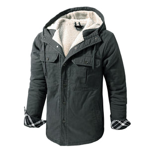 Mr.Stream Men's Sherpa Lined Fleece Hooded Washed Cotton Shirt Jacket