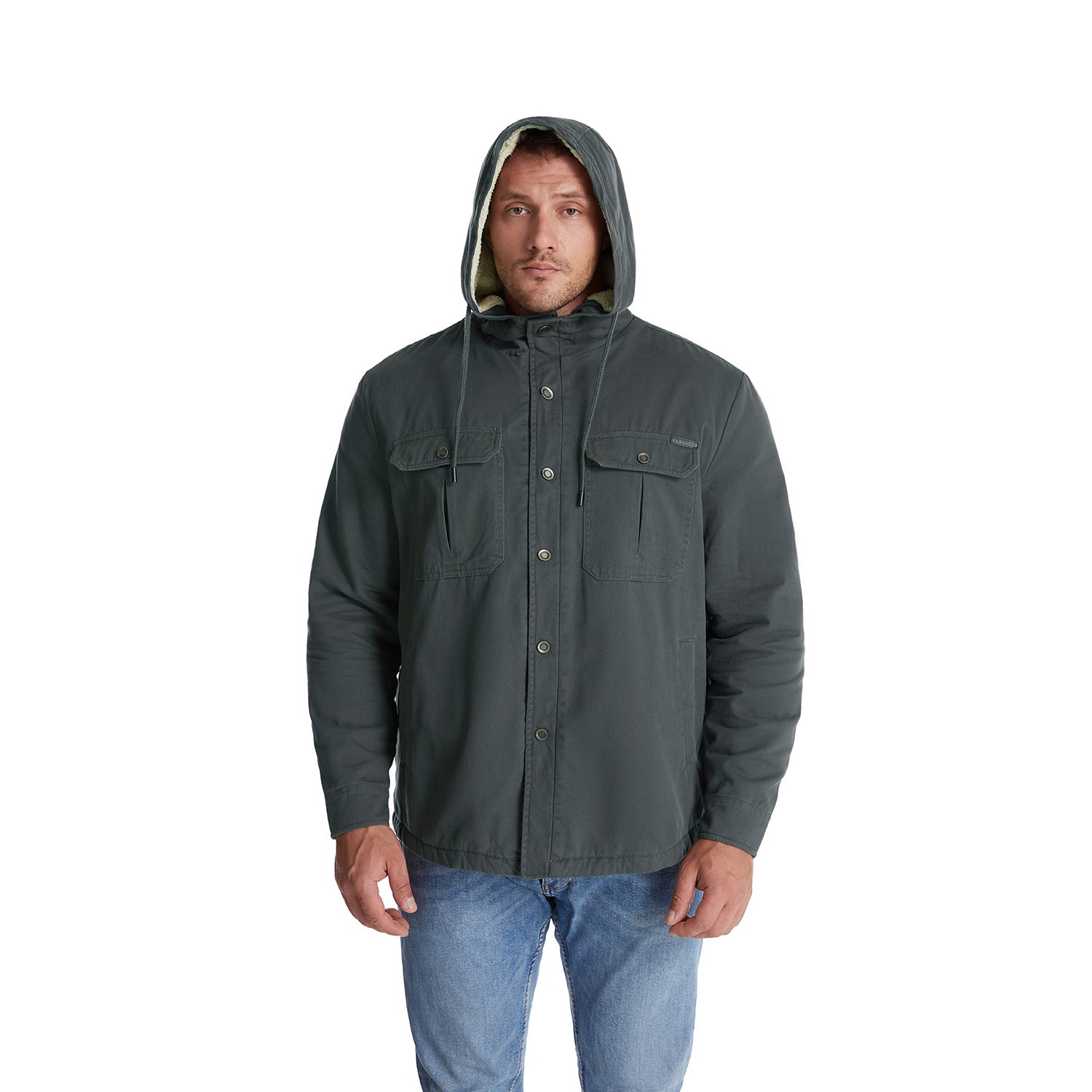 Mr.Stream Men's Sherpa Lined Fleece Hooded Washed Cotton Shirt Jacket