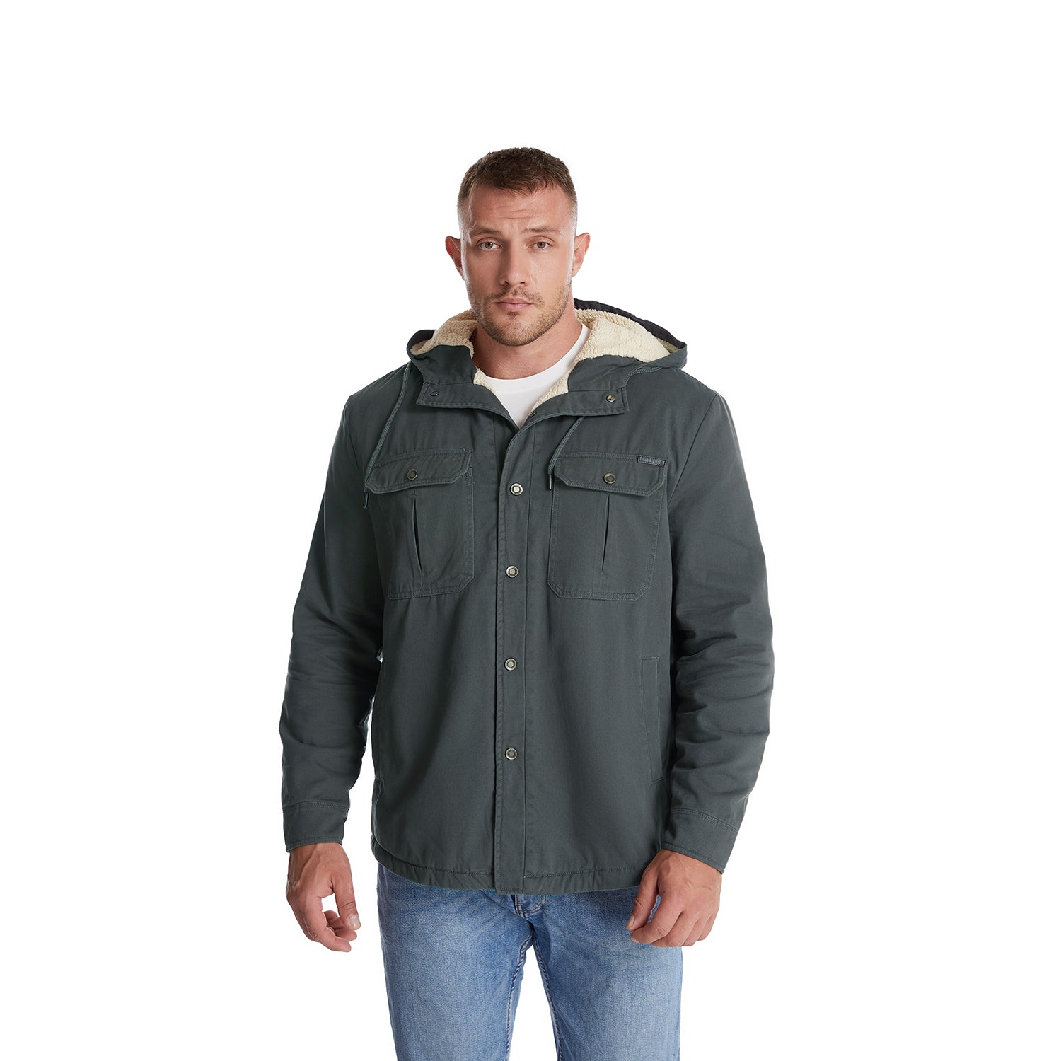 Mr.Stream Men's Sherpa Lined Fleece Hooded Washed Cotton Shirt Jacket